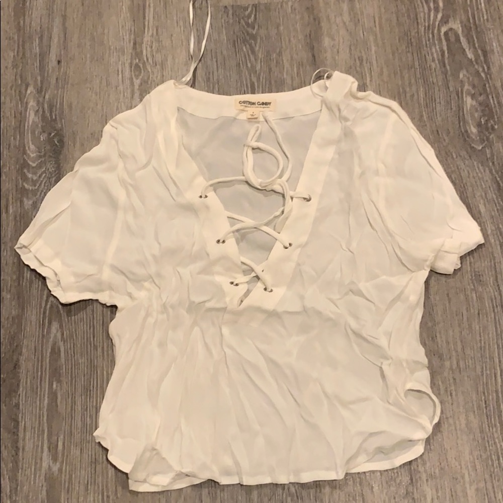 White lace up shirt